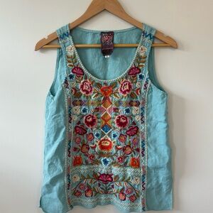 Johnny Was Linen Embroidered Tank Top Size Extra Small